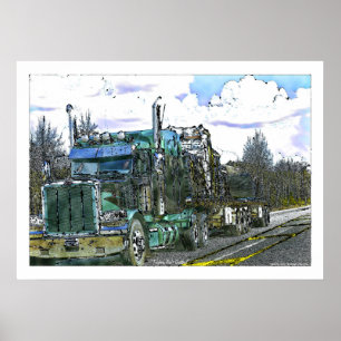 Poster Illustration de la conduite de camions verts