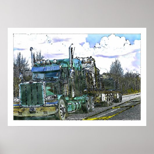 Poster Illustration de la conduite de camions verts (Devant)