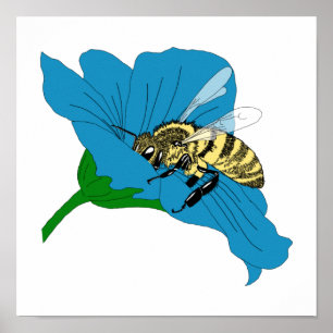 Poster Illustration de la fleur bleue des abeilles