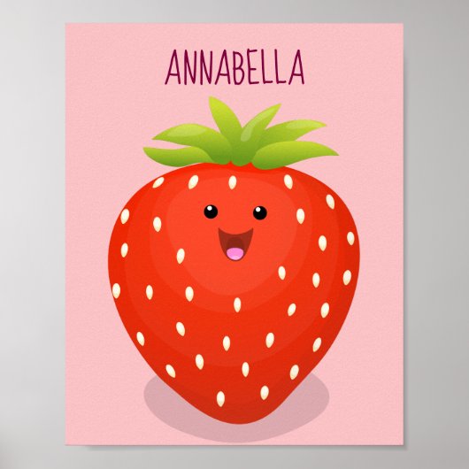 Poster Illustration de la fraise Cute kawaii (Devant)