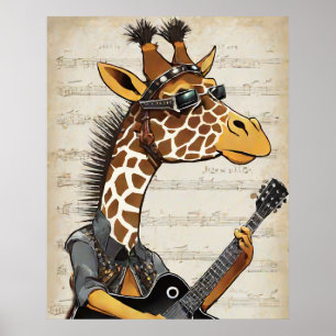 Poster Illustration de la girafe Hipster Rockstar