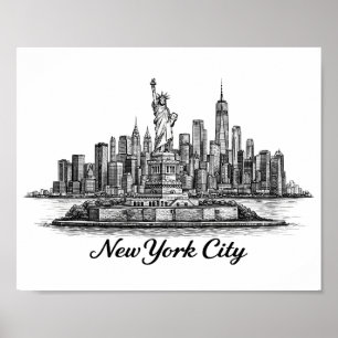 Poster Illustration de la ligne d'horizon de la ville de