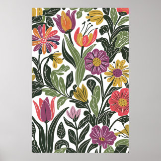 Poster Illustration de la ligne florale scandinave modern