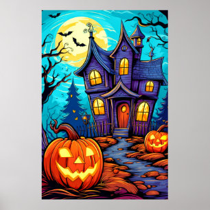 Poster Illustration de la maison hantée d'Halloween festi