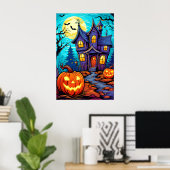 Poster Illustration de la maison hantée d'Halloween festi (Bureau à domicile)