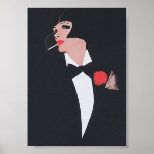 Poster Illustration de la mode Vintage : une femme fume
