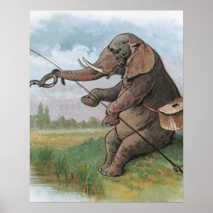 Poster Illustration de la pêche des éléphants