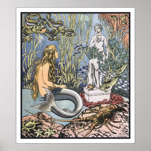 Poster Illustration de la petite sirène vintage (Devant)