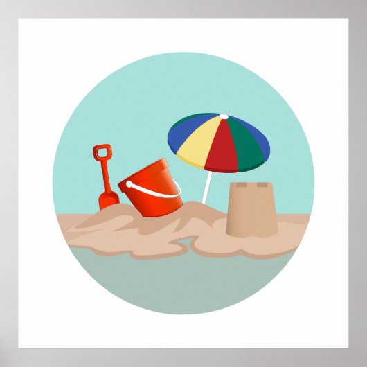 Poster Illustration de la scène de la plage de Bucket et (Devant)