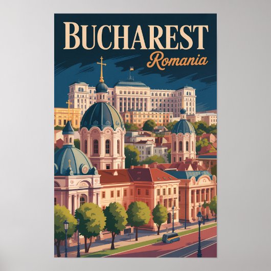 Poster Illustration de la skyline de Bucarest Art de voya (Devant)