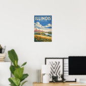 Poster Illustration de la skyline de Chicago dans l'Illin (Bureau à domicile)
