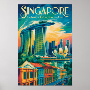 Poster Illustration de la skyline de Singapour Art de voy