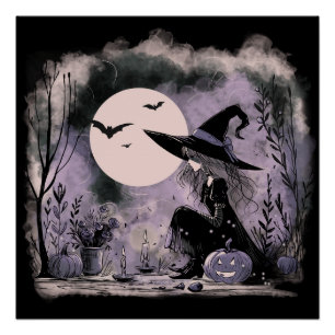 Poster Illustration de la sorcière d'Halloween