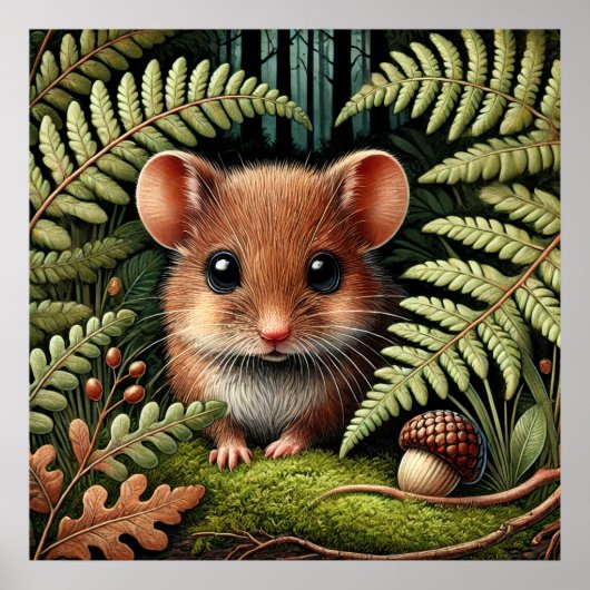 Poster Illustration de la souris de bois adorable - Forêt (Devant)