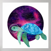 Poster Illustration de la tortue astronaute d'aquarelle m (Devant)