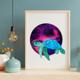 Poster Illustration de la tortue astronaute d'aquarelle m