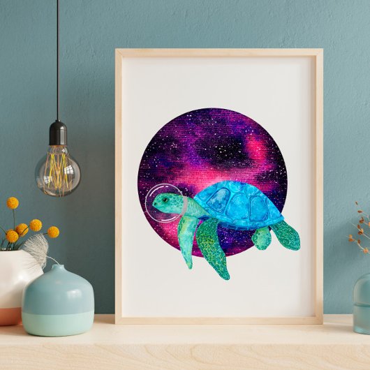 Poster Illustration de la tortue astronaute d'aquarelle m