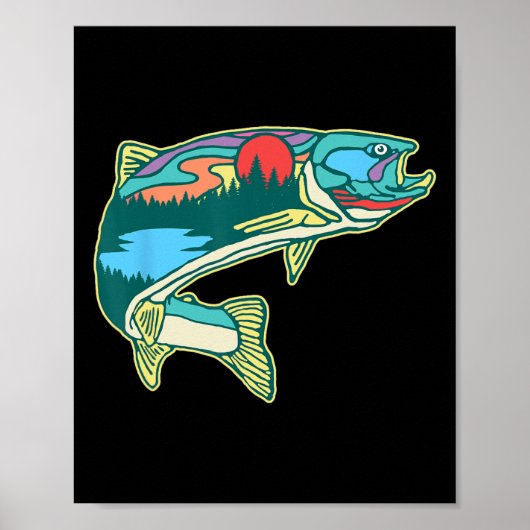 Poster Illustration de la truite de la nature Retr de pêc (Devant)