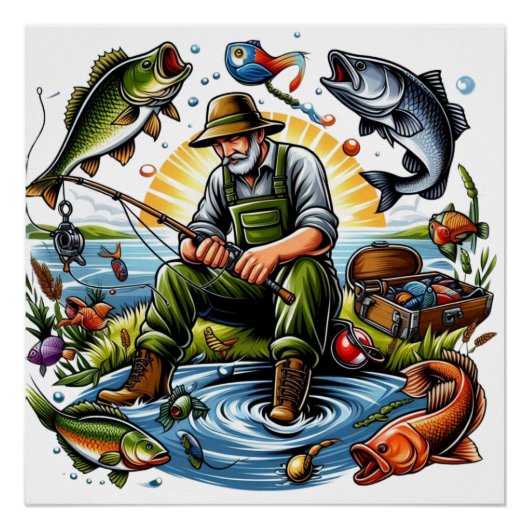 Poster Illustration de la vie de pêche (Devant)