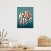 Poster Illustration de la ville de l'Imaginaire médiéval  (Cuisine)