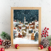 Poster Illustration de la ville de Noël en mignon