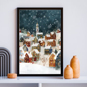 Poster Illustration de la ville de Noël en mignon