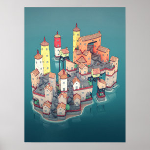 Poster Illustration de la ville médiévale de Imaginaire F