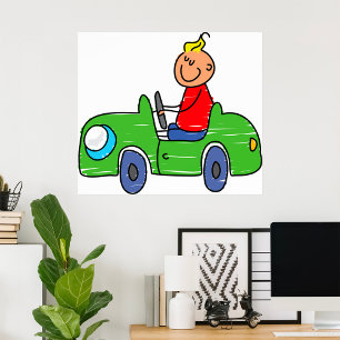 Poster Illustration de la voiture verte pour enfants
