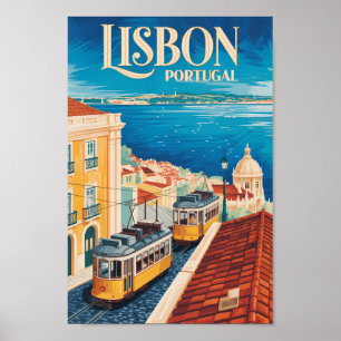 Poster Illustration de la vue aérienne de Lisbonne Portug