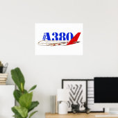 Poster Illustration de l'Airbus A380 avec une queue rouge (Bureau à domicile)