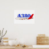 Poster Illustration de l'Airbus A380 avec une queue rouge (Cuisine)