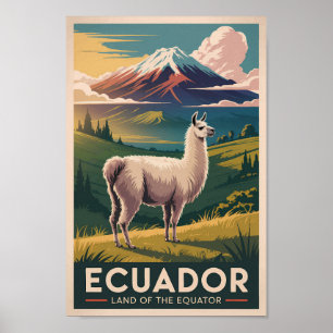Poster Illustration de lama équatorien Art de voyage vint