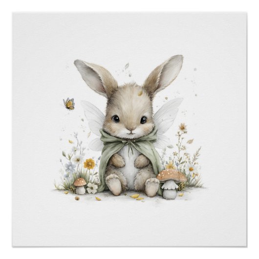 Poster Illustration de lapin fée à l'aquarelle douce (Devant)