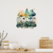 Poster Illustration de l'aquarelle de la forêt de printem (Cuisine)