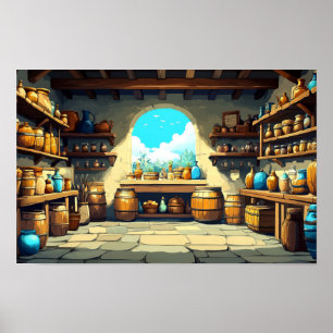 Poster Illustration de l'aquarelle de la salle de stockag