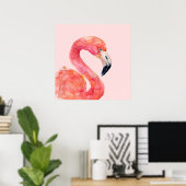 Poster Illustration de l'aquarelle rose Flamant rose d'ét (Bureau à domicile)
