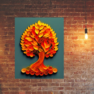 Poster Illustration de l'arbre d'automne de l'orange de r
