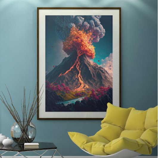 Poster Illustration de l'arbre et du volcan en rupture