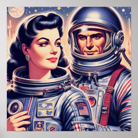 Poster Illustration de l'astronaute vintage (Devant)