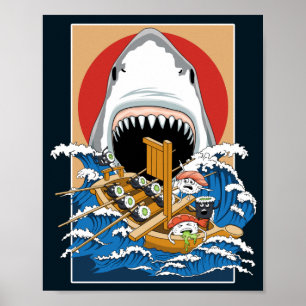 Poster Illustration de l'attaque de requins sushis