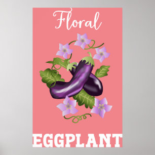 Poster Illustration de l'aubergine florale
