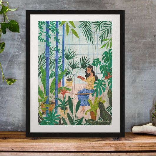 Poster Illustration de lecture de la fille en serre