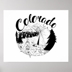 Poster Illustration de l'Encre de Camping Outdoors au Col