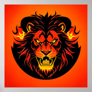 Poster Illustration de Lion Fougueux Entouré de Flamboyan