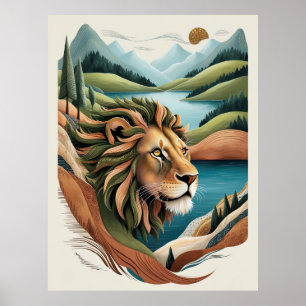 Poster Illustration de lion hybride vibrant et faune