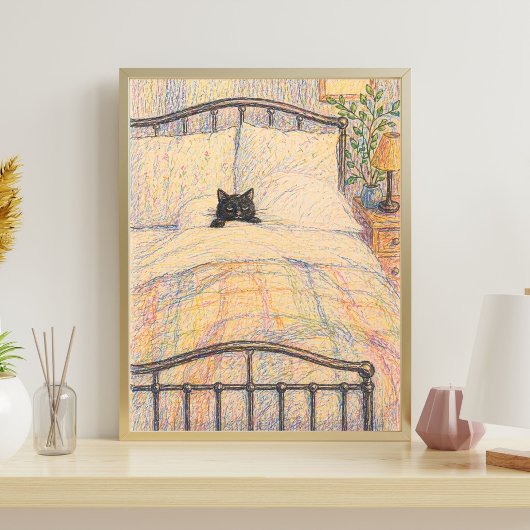 Poster Illustration de lit douillet pour chat noir
