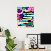 Poster Illustration de livres et de fleurs Art numérique (Bureau à domicile)
