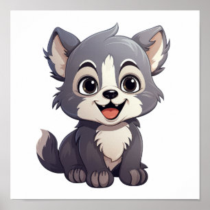 Poster Illustration de loup de dessin