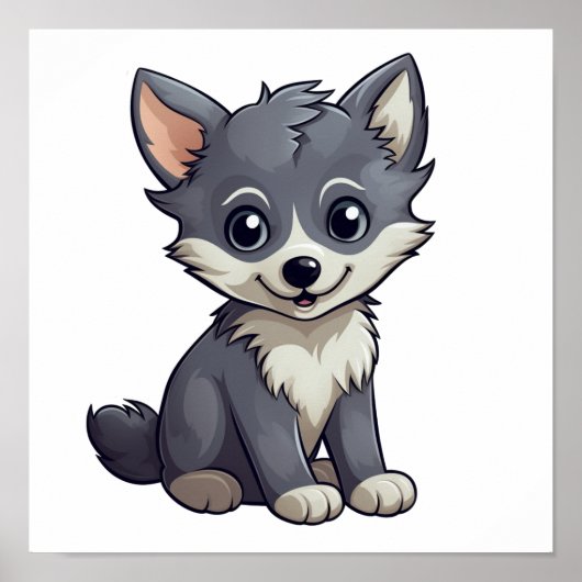 Poster Illustration de loup de dessin (Devant)