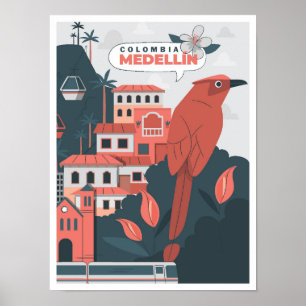 Poster Illustration de Medellin Colombia Art Vintage voya